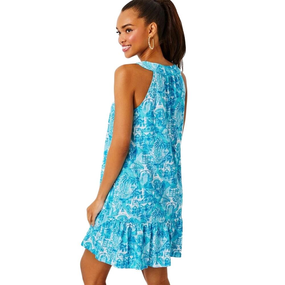 Lilly Pulitzer Lindy Dress XXS Amalfi Blue Swing Shift Resort Tropical Cotton - Picture 11 of 12
